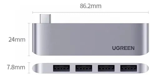 UGREEN CM263 60563 4-in-1 USB-C to 4-Port USB 3.0 Hub Gray