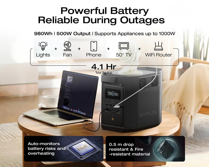 EcoFlow DELTA 2 E980 980Wh 500W Portable Power Station Black