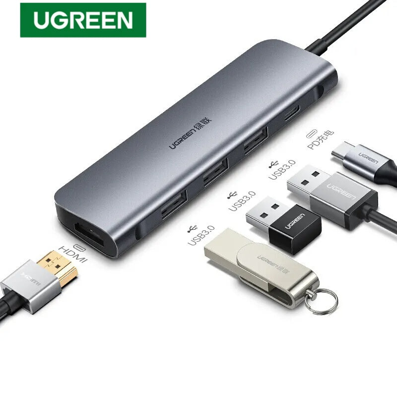 UGREEN CM136 70495 5-in-1 USB-C Hub 4K HDMI 100W PD 3x USB 3.0 Gray