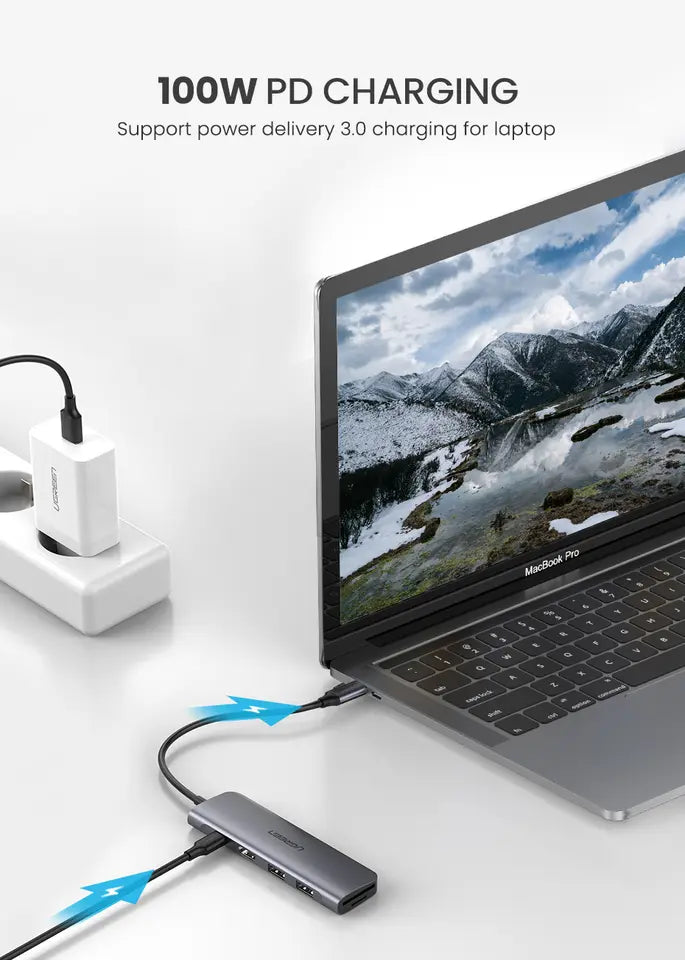 UGREEN CM136 70495 5-in-1 USB-C Hub 4K HDMI 100W PD 3x USB 3.0 Gray
