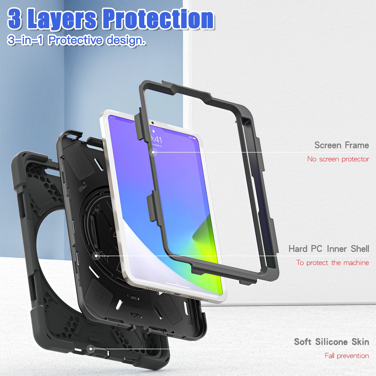 iPad Mini 6 7 8.3 Inch Heavy Duty Shockproof Stand Case Cover with Strap & Pen Slot