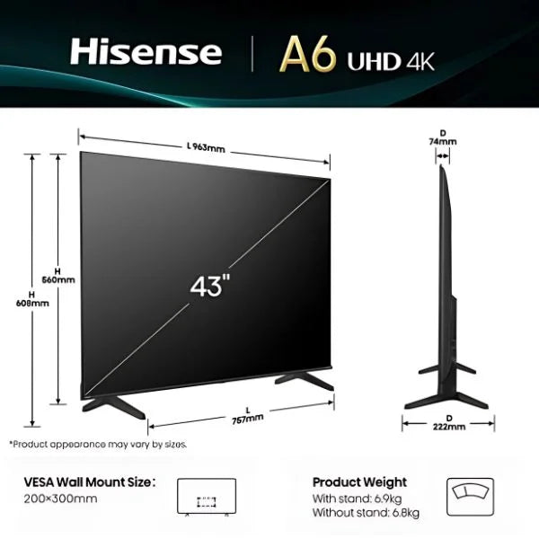 Hisense 43A6Q 43" 4K UHD VIDAA Smart TV