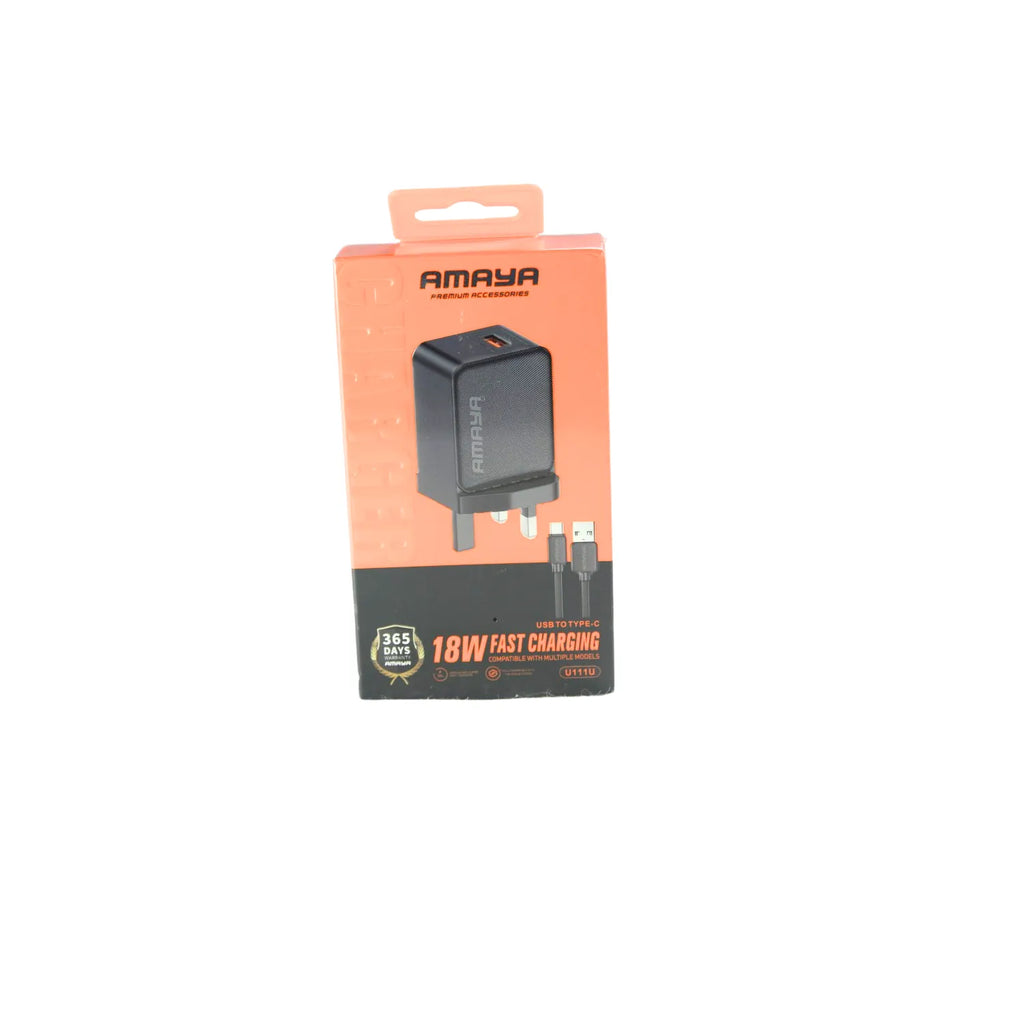 U111U 18W Single USB UK Plug Charger with Type-C Cable