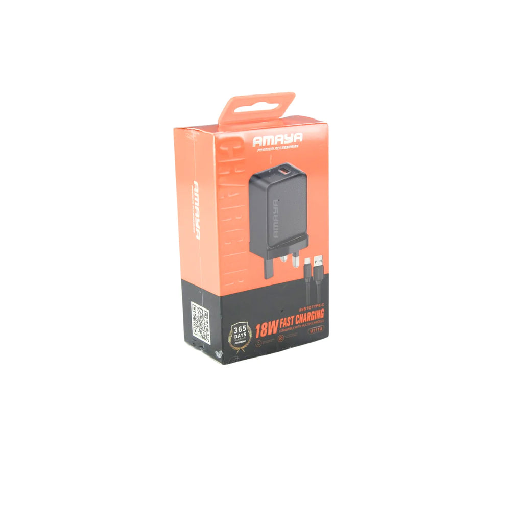 U111U 18W Single USB UK Plug Charger with Type-C Cable