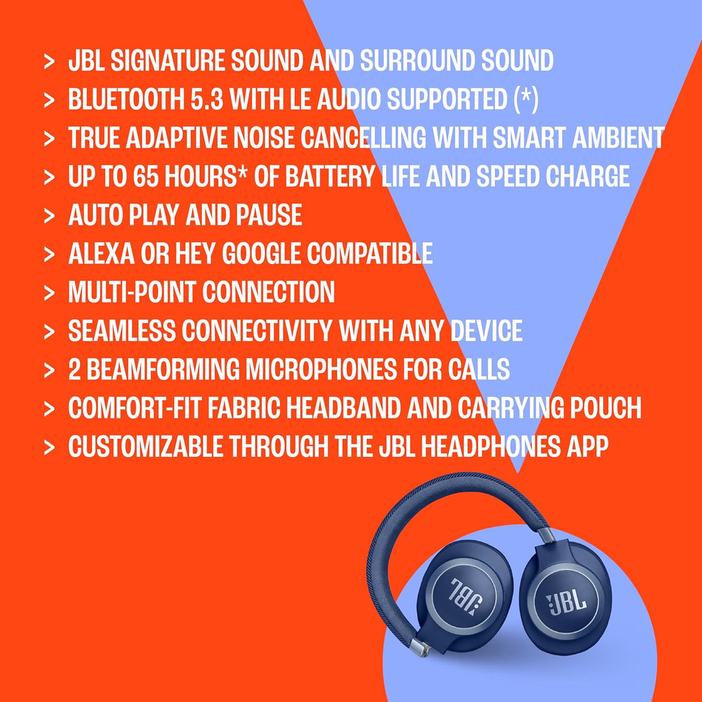 JBL Live 770NC Wireless Over-Ear Headphones with True Adaptive Noise Cancelling Black