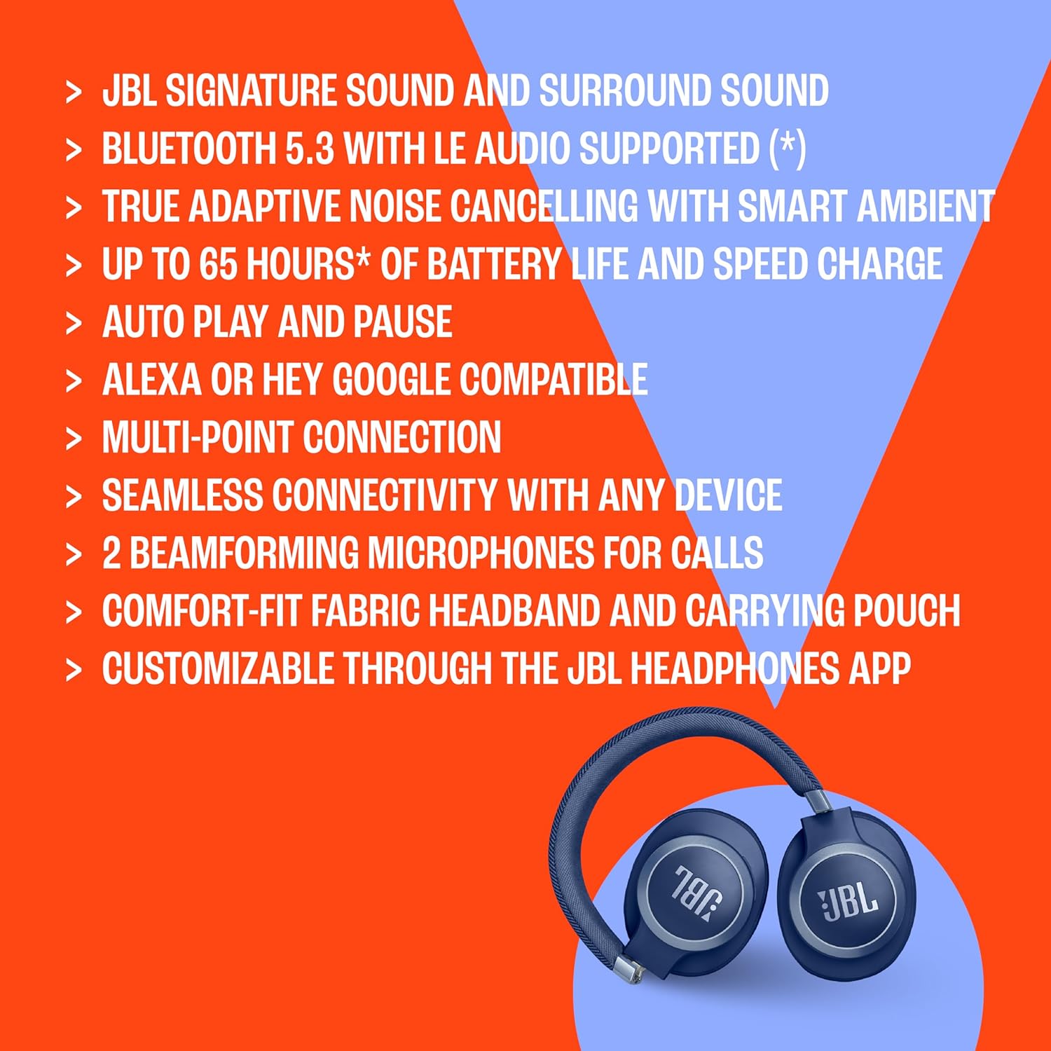 JBL Live 770NC Wireless Over-Ear Headphones with True Adaptive Noise Cancelling Black