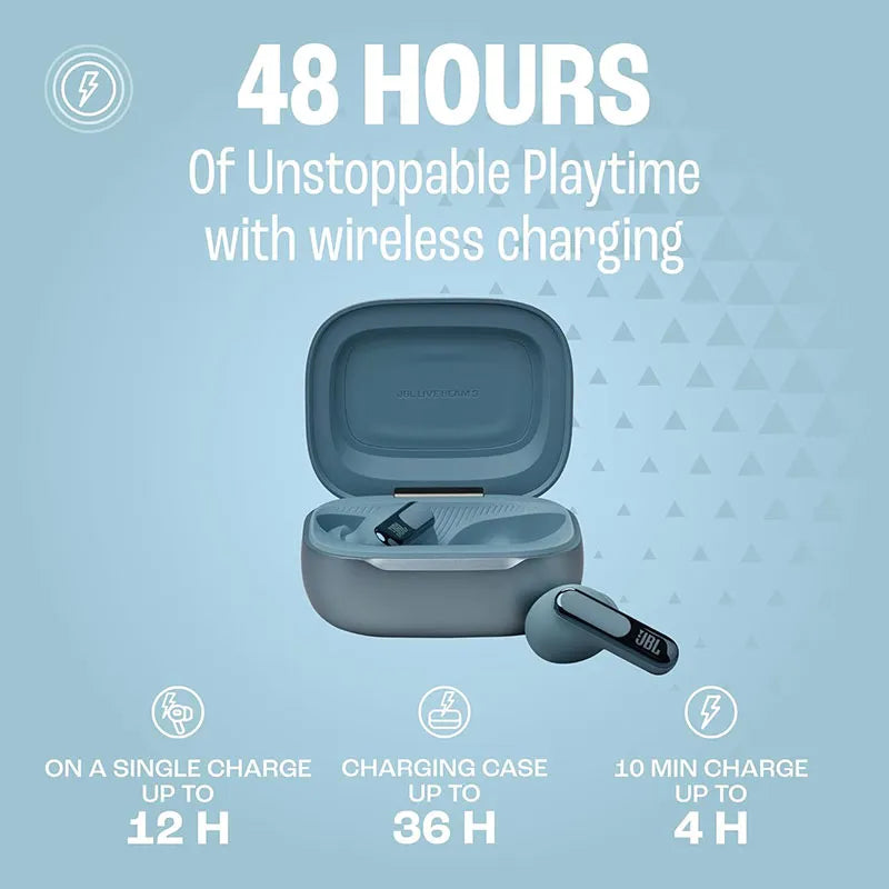JBL Live Beam 3 True Wireless Noise-Cancelling Earbuds Blue