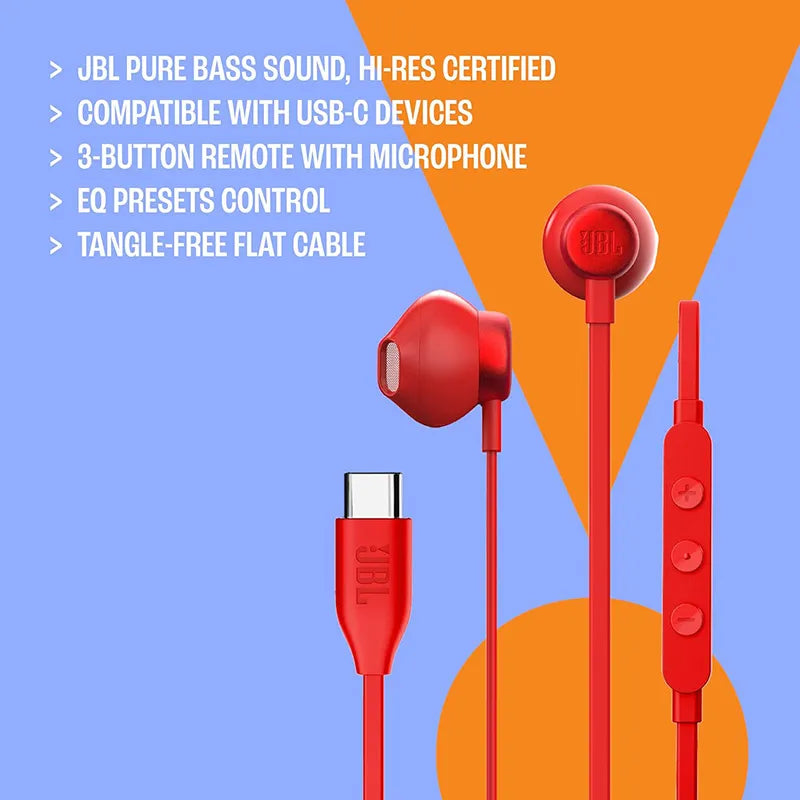 JBL Tune 305C Wired USB-C Earbuds with Mic Black