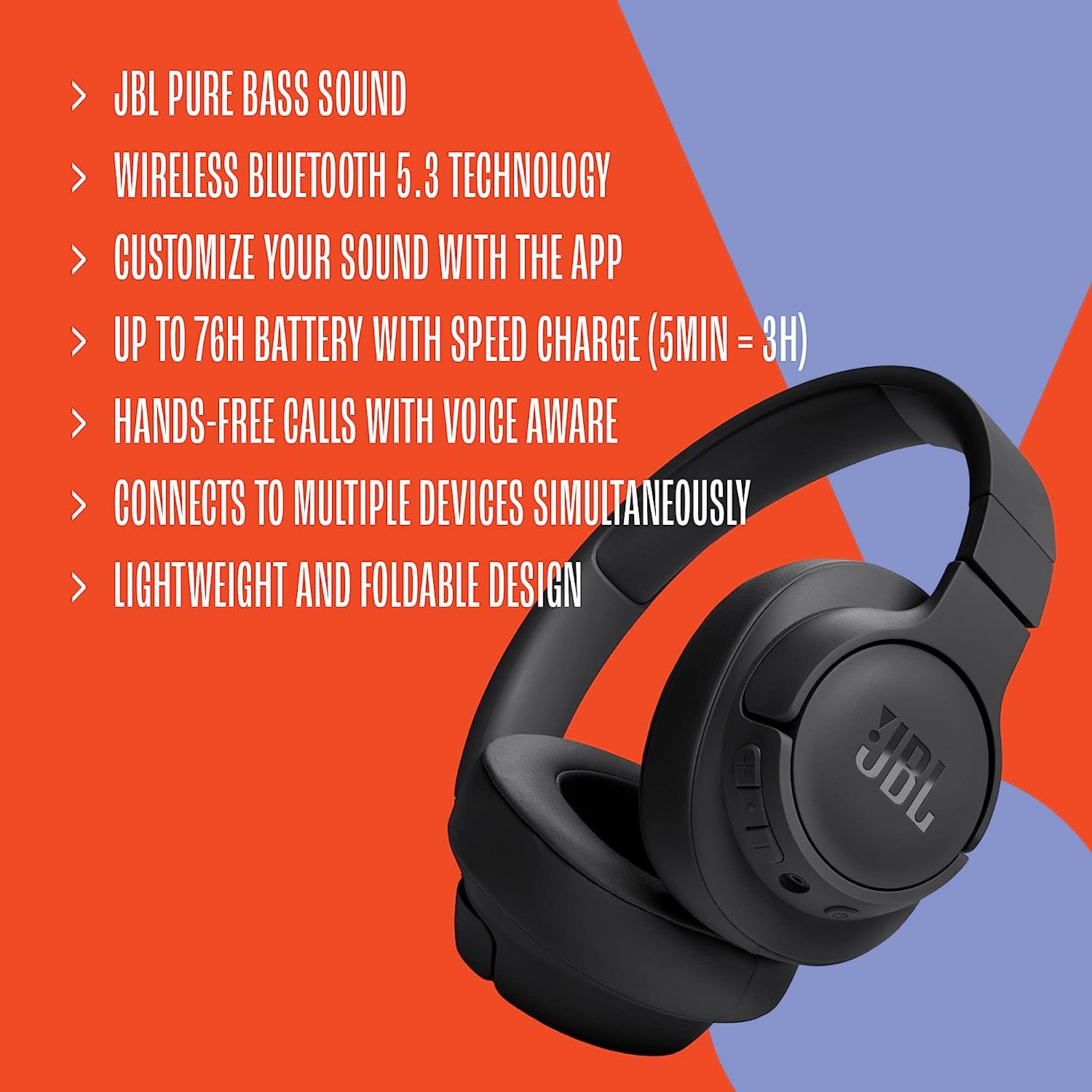 JBL Tune 720BT Wireless On-Ear Headphones Black