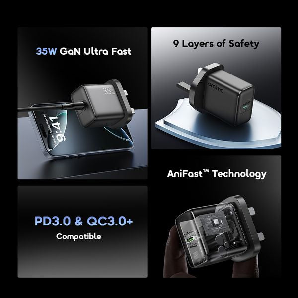 Oraimo PowerGaN 351 35W GaN Ultra Fast Charger Kit OCW-5351UCC-BLACK