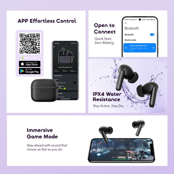 Oraimo SpaceBuds Lite V5.4 IPX4 Wireless Earbuds OTW-324-SPEEDBLACK