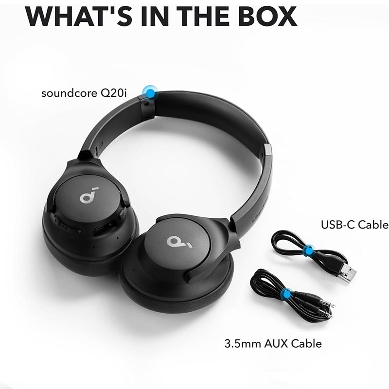 Soundcore by Anker Q20i Wireless Hybrid Noise Cancelling Over-Ear Headphones A3004H12 Black