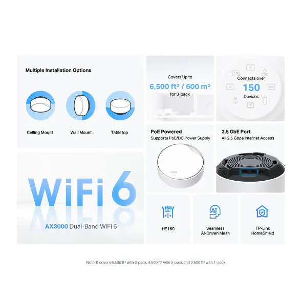 TP-Link Deco X50 AX3000 Whole Home Mesh Wi-Fi 6 System with PoE 3-Pack