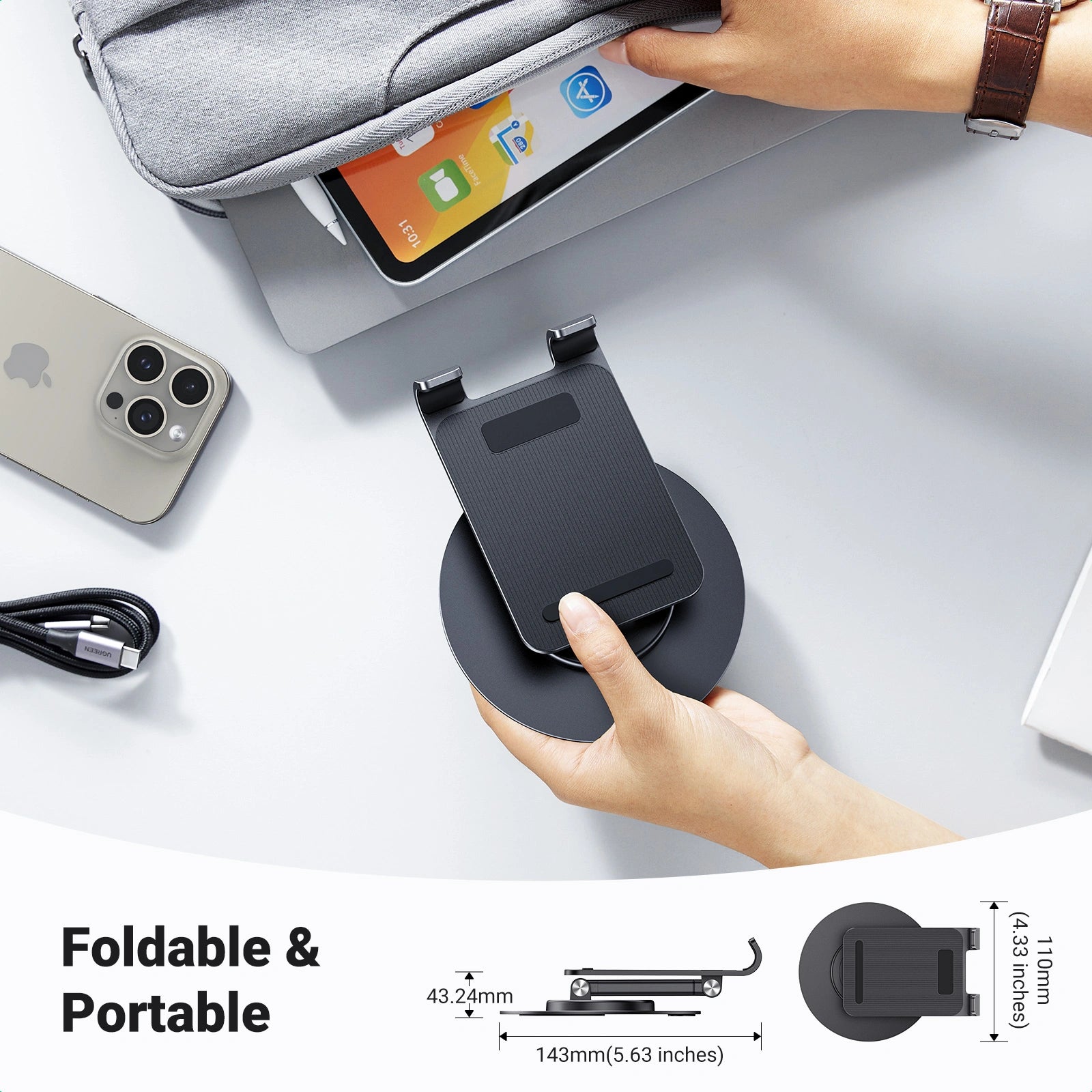 UGREEN LP805 360 Rotating And Folding Phone Stand Black 35152