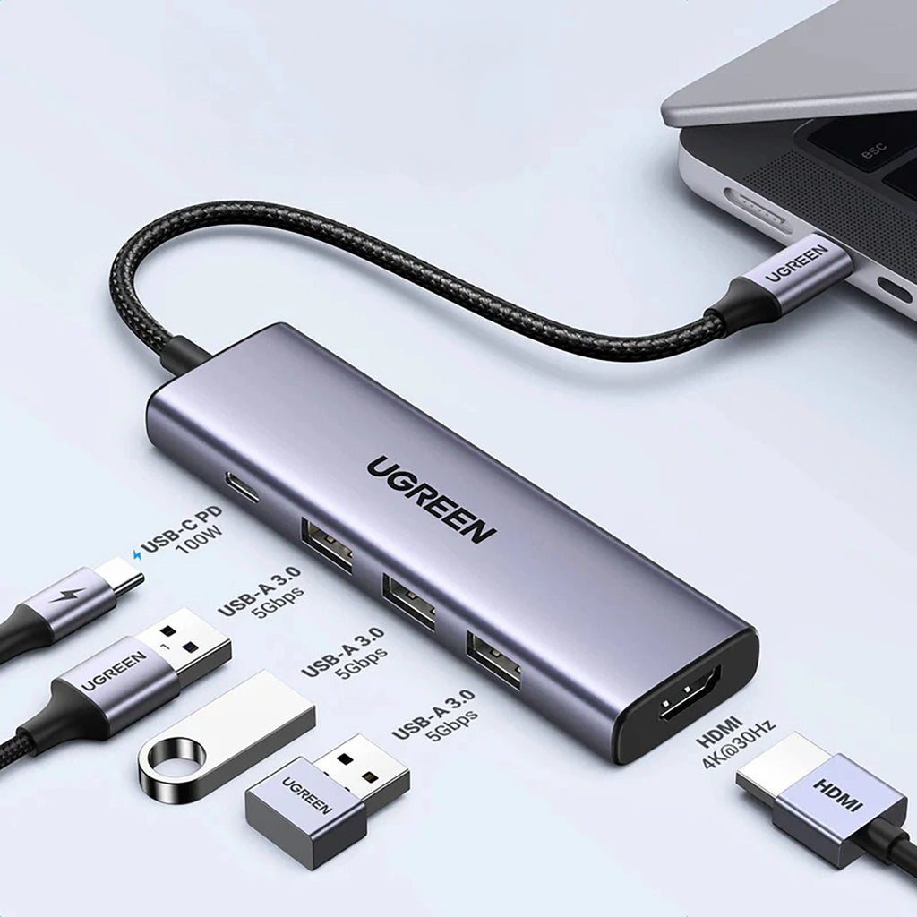 UGREEN CM511 15596 Revodok 5-in-1 USB-C Hub with 3xUSB-A 3.0 HDMI 4K@30Hz and 100W PD