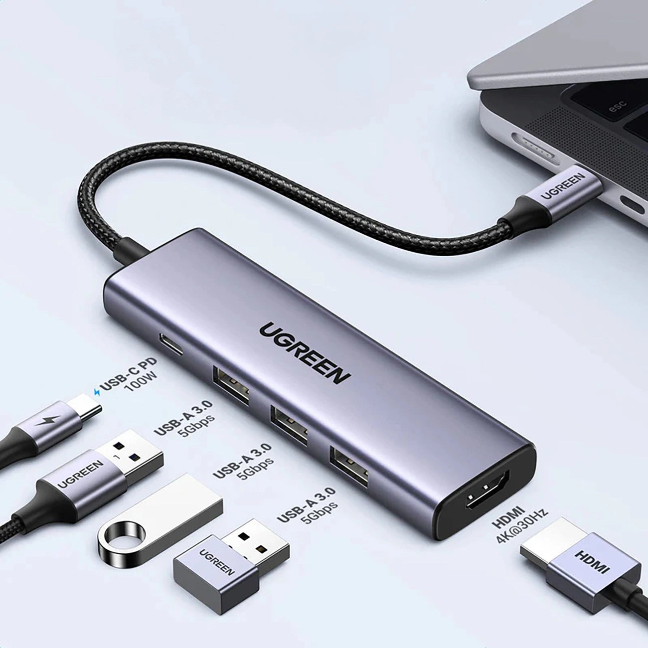 UGREEN CM511 15596 Revodok 5-in-1 USB-C Hub with 3xUSB-A 3.0 HDMI 4K@30Hz and 100W PD
