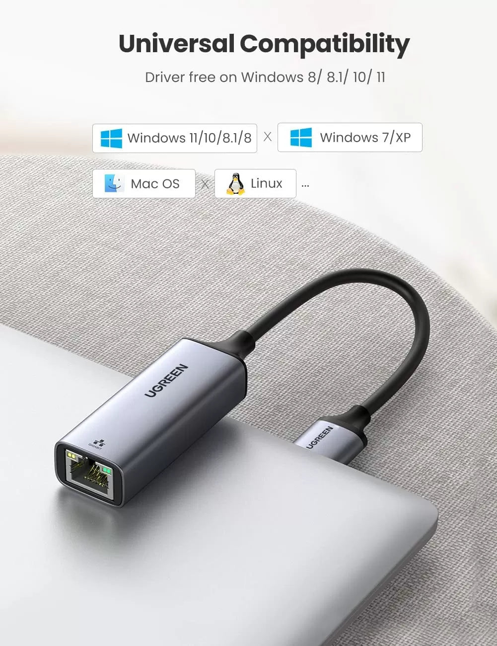 UGREEN CM209 USB 3.0 to RJ45 Gigabit Ethernet Adapter 50922 Gray