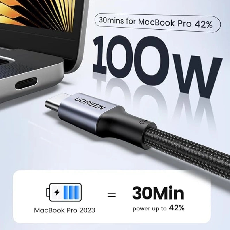UGREEN L502 USB-C to USB-C 100W PD Braided Fast Charging Cable 3.3 ft White