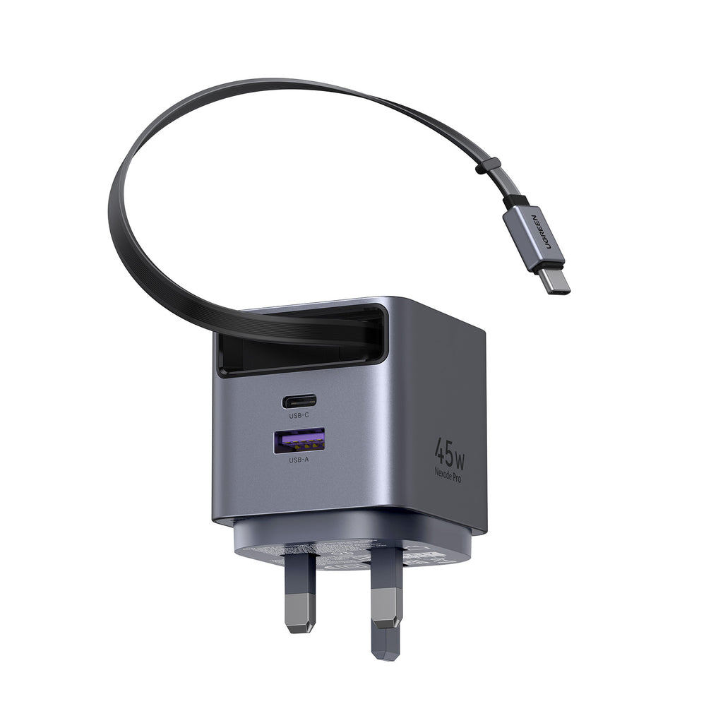 UGREEN X614 45W Nexode Pro GaN Dual Port Fast Charger with Retractable Cable 65823