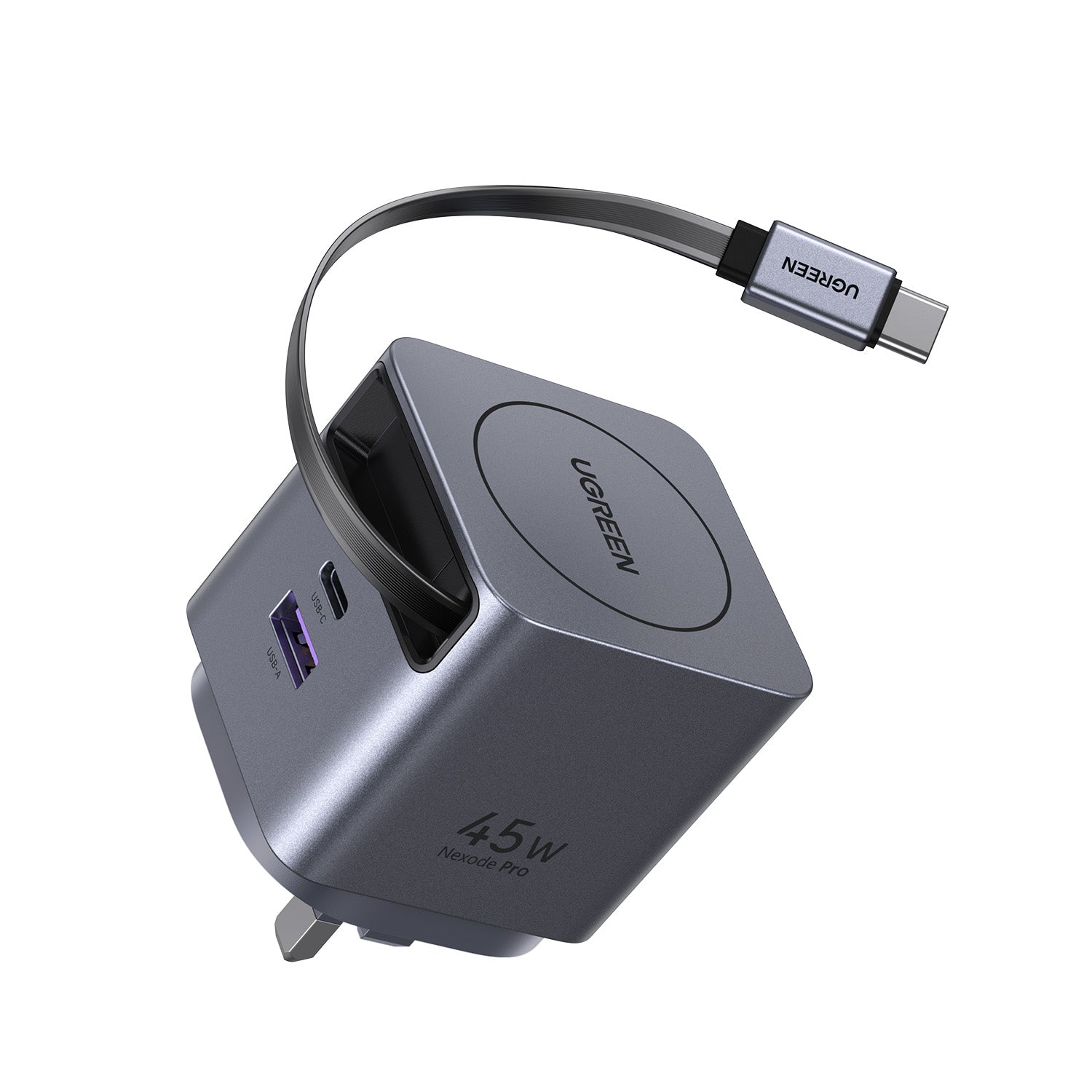 UGREEN X614 45W Nexode Pro GaN Dual Port Fast Charger with Retractable Cable 65823