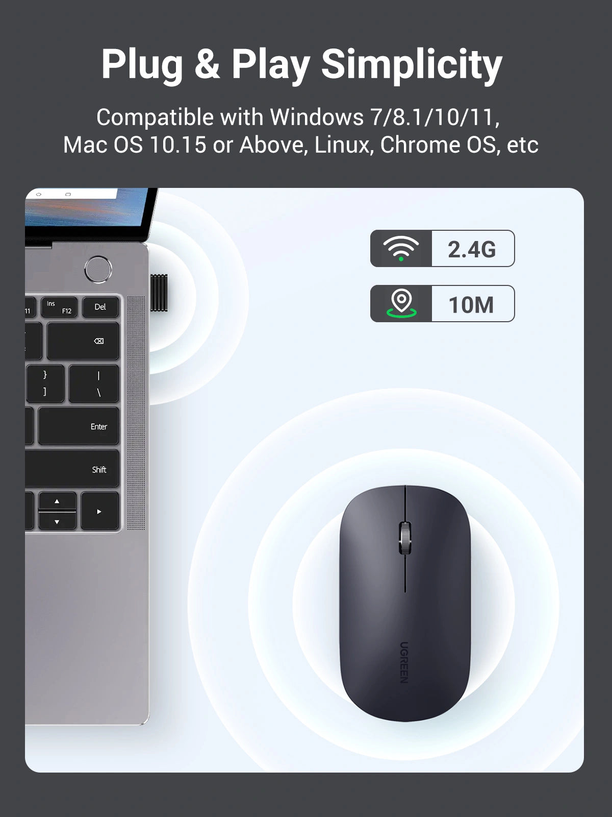 UGREEN MU001 90372 Portable Wireless Mouse Black