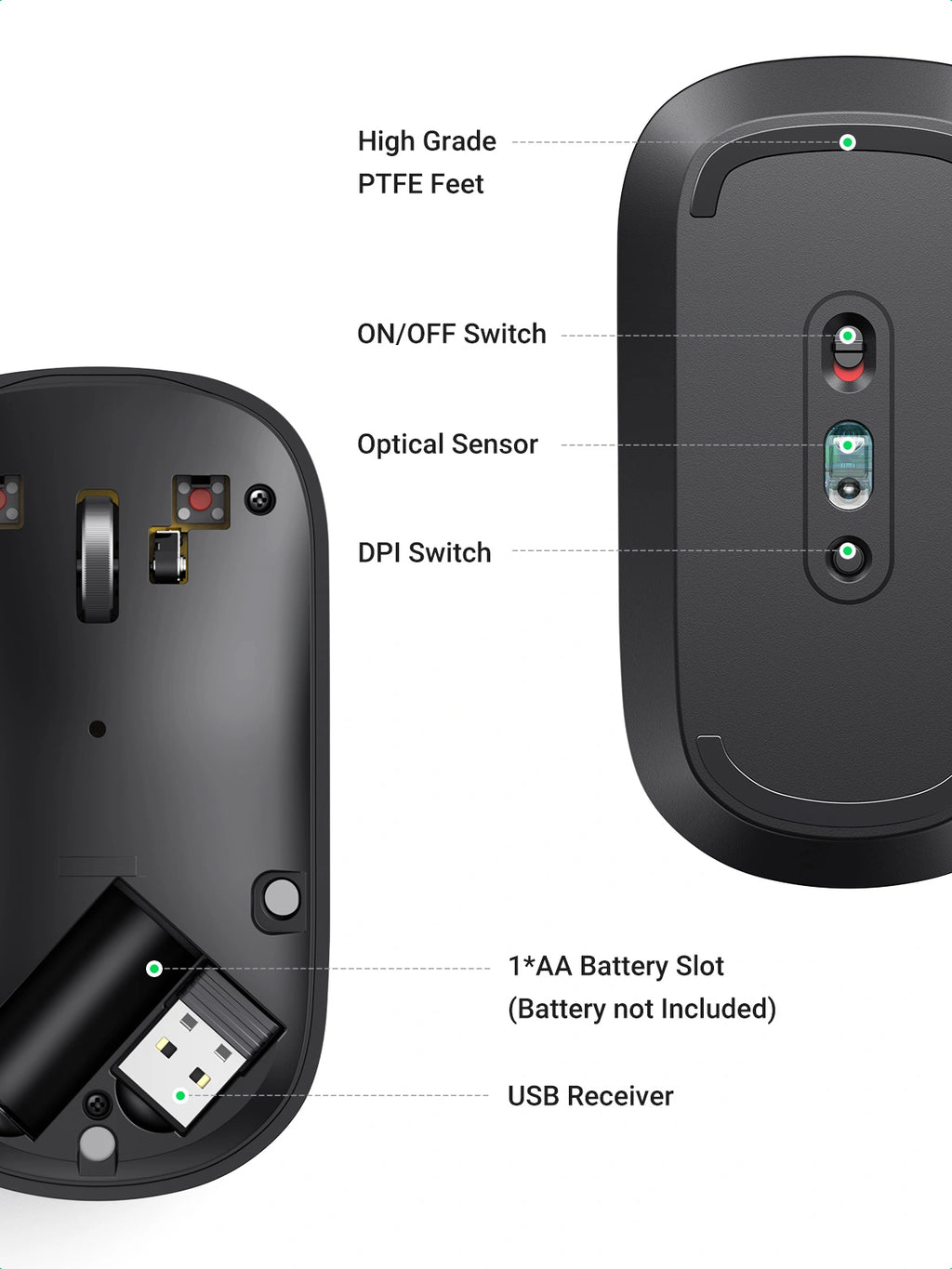 UGREEN MU001 90372 Portable Wireless Mouse Black