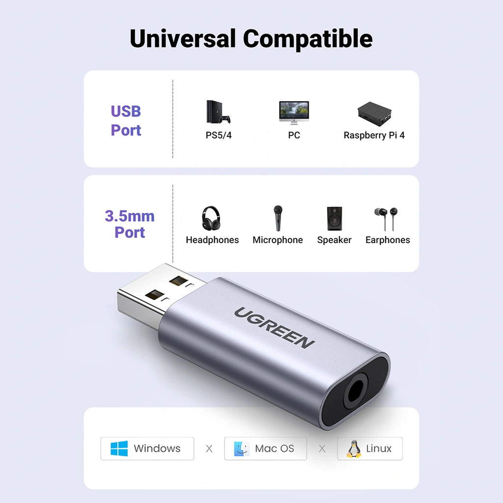 UGREEN CM383 USB External Stereo Sound Adapter Black 80864