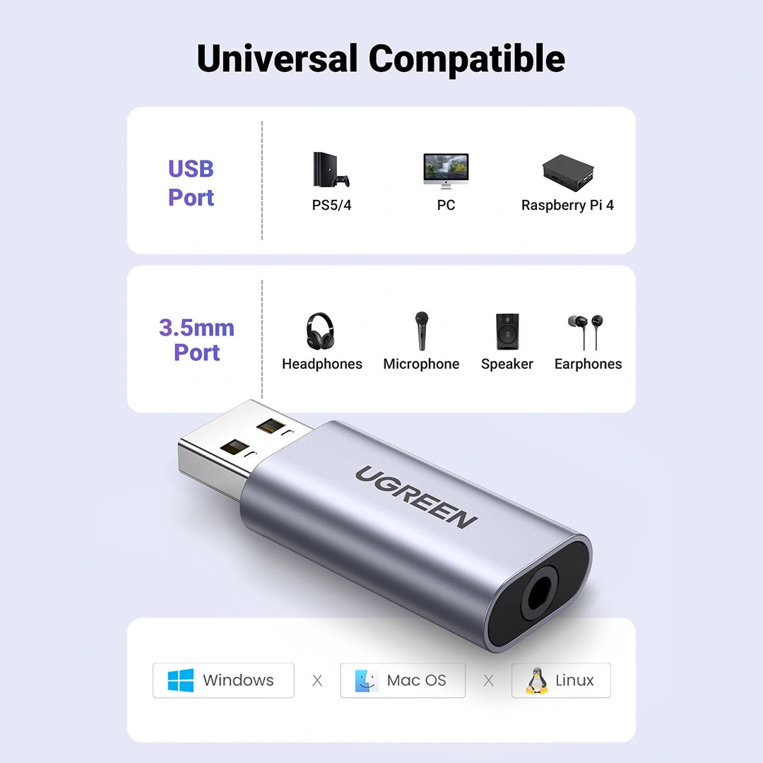 UGREEN CM383 USB External Stereo Sound Adapter Black 80864