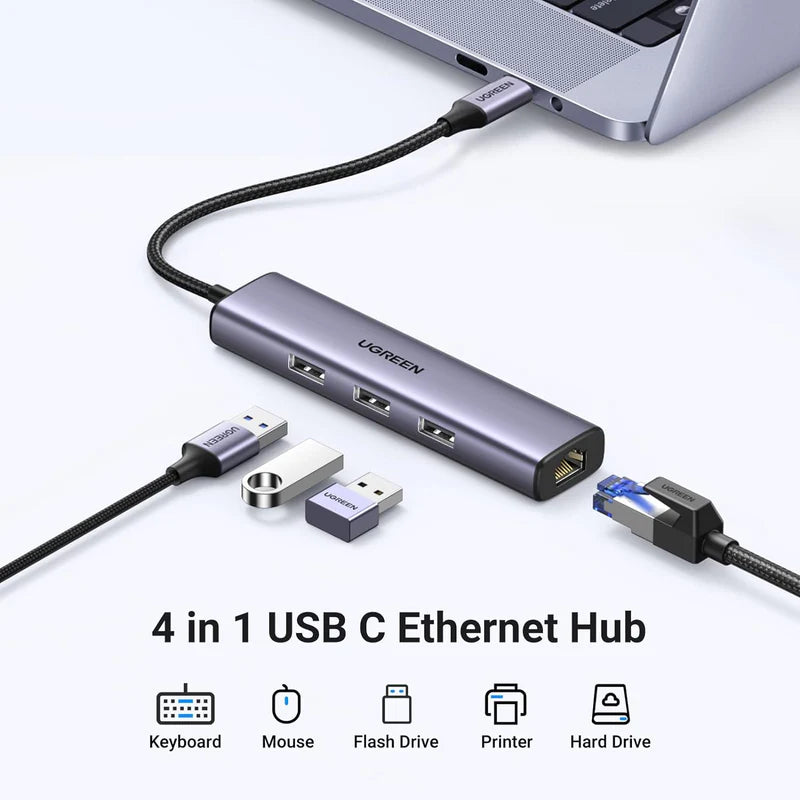 UGREEN CM475 4-in-1 USB-C Hub 3-Port USB 3.0 Gigabit Ethernet Adapter 5015