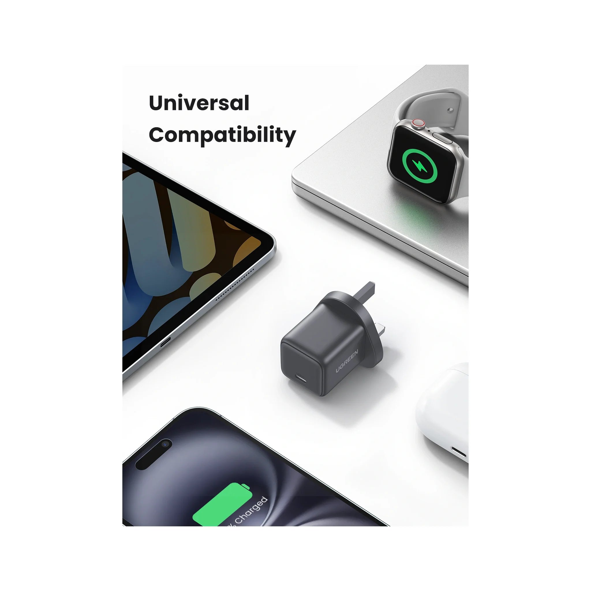 UGREEN 30W One Port USB-C GaN Fast Charger UK Space Grey