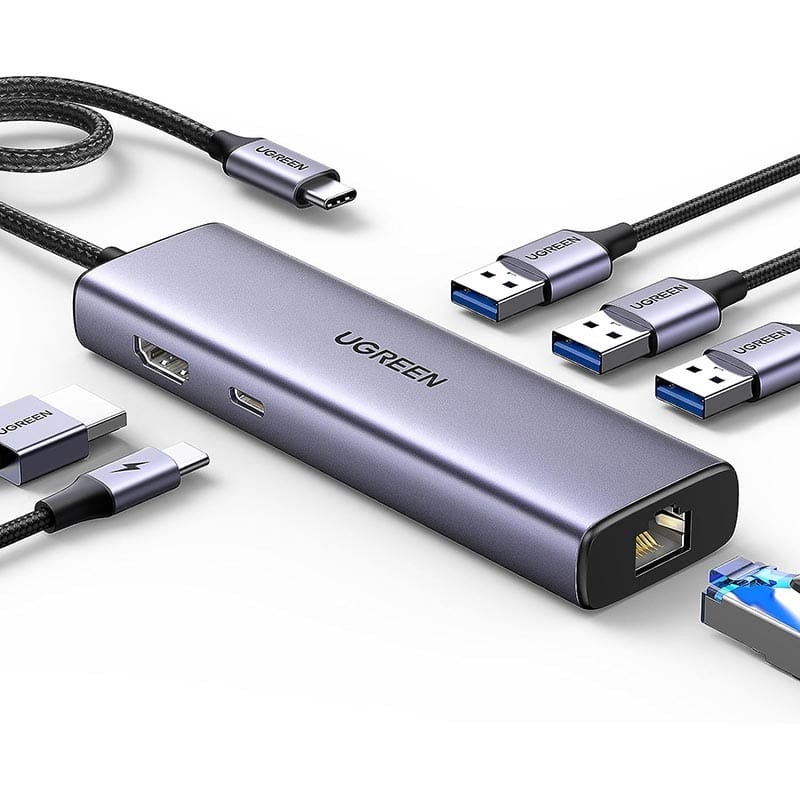 UGREEN CM512 UG-15598 6-in-1 USB-C Hub HDMI RJ45 100W PD Gray