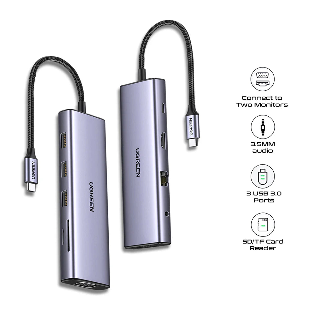 UGREEN CM498 15601 USB-C 10-in-1 Docking Station 4K HDMI VGA 100W PD
