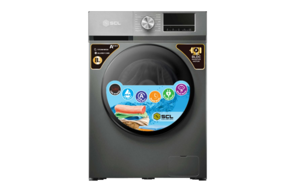 SCL SCL-WF8014TISG 17.6 lb Front Load Washing Machine Metal Grey