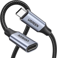 UGREEN US372 USB-C Male to Female Braided Extension Cable 1.5 ft Black