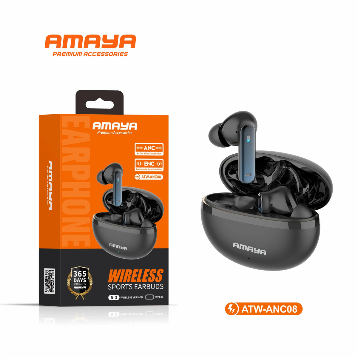 ATW-ANC08 Wireless Noise Cancelling Bluetooth Headset Black