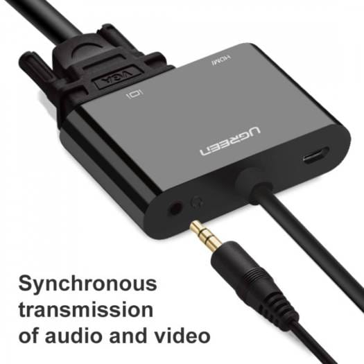 UGREEN CM101 HDMI to VGA + HDMI Converter with 3.5mm Audio Output Black 40744