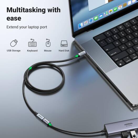 UGREEN US372 USB-C Male to Female Braided Extension Cable 1.5 ft Black