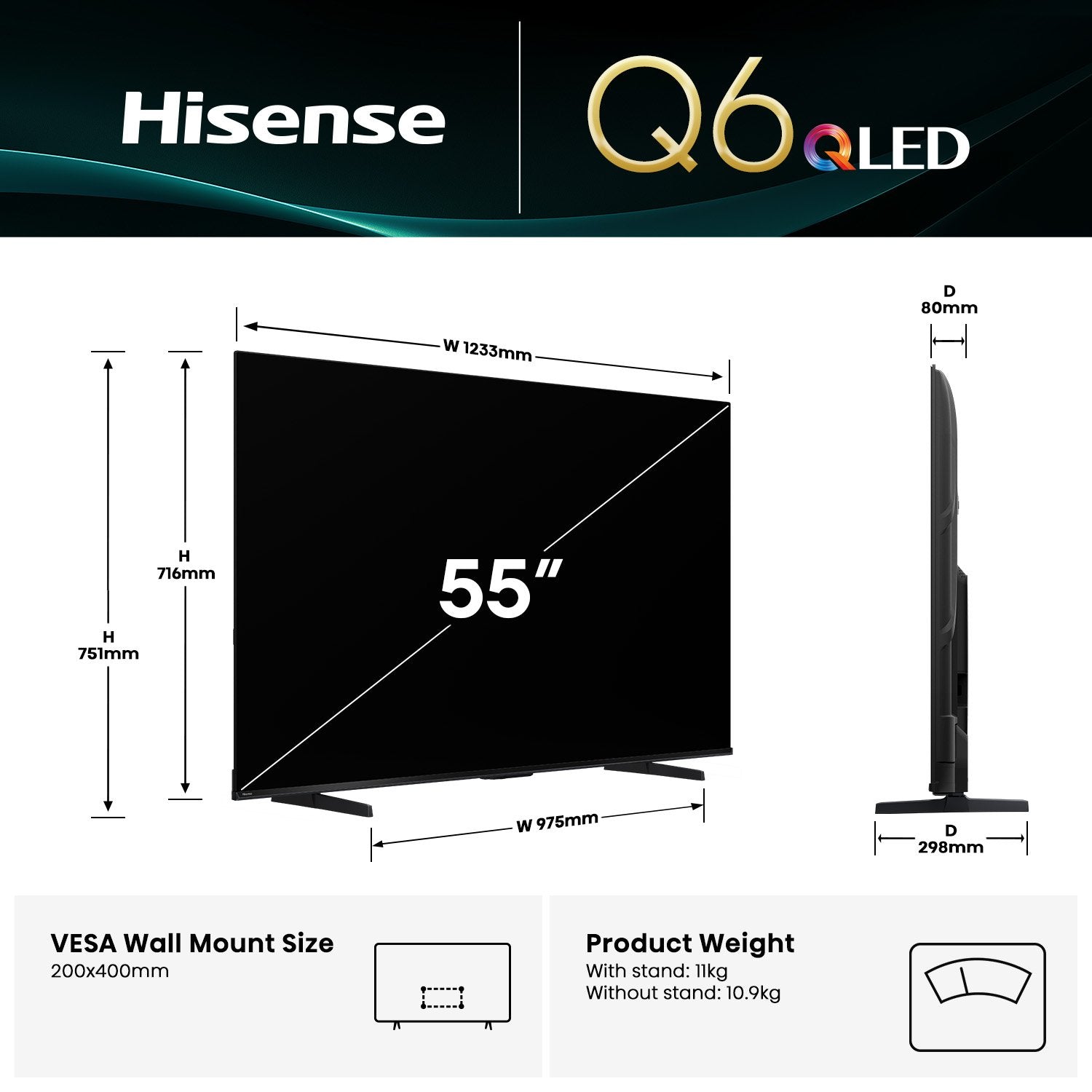 Hisense 55Q6Q 55" QLED 4K VIDAA Smart TV