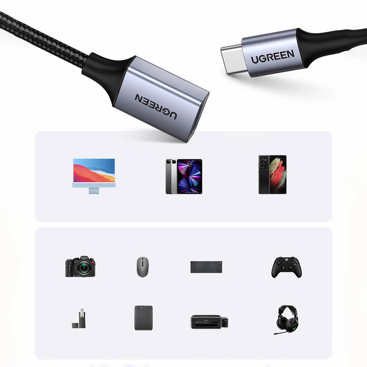 UGREEN US378 70889 USB-C to USB-A OTG Adapter Cable 0.5 ft Black