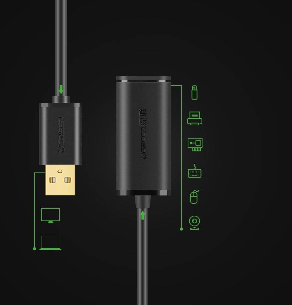UGREEN US121 10321 Active USB 2.0 Extension Cable 32.8 ft Black