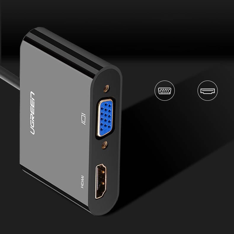 UGREEN CM101 HDMI to VGA + HDMI Converter with 3.5mm Audio Output Black 40744