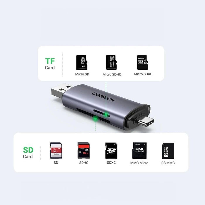 UGREEN CM185 50706 USB 3.0 USB-C SD Micro SD Card Reader Gray