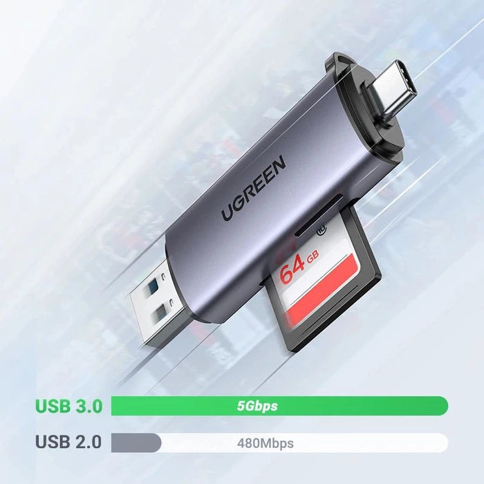 UGREEN CM185 50706 USB 3.0 USB-C SD Micro SD Card Reader Gray