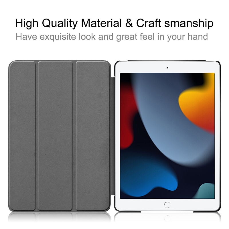 iPad 8th Gen 10.2 2020 Leather Tri-Fold Cover Case with Pencil Holder Slot Silicone Back Shell
