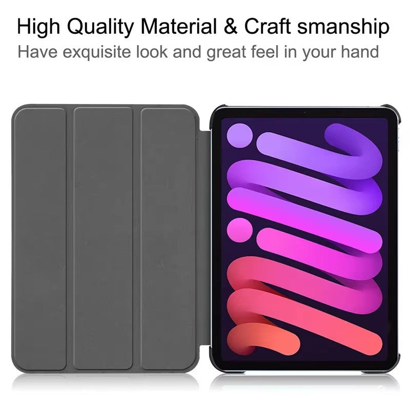 iPad Mini 7 2024 8.3 Inch Tri-Fold Leather Stand Hard Smart Cover with Pencil Holder Slot