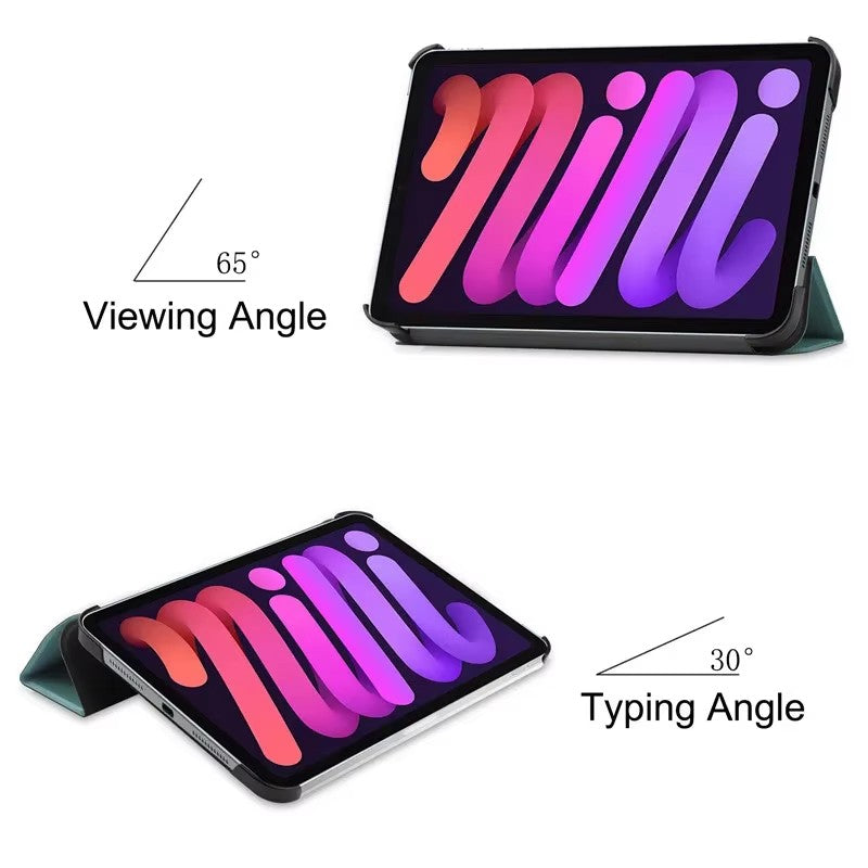 iPad Mini 7 2024 8.3 Inch Tri-Fold Leather Stand Hard Smart Cover with Pencil Holder Slot