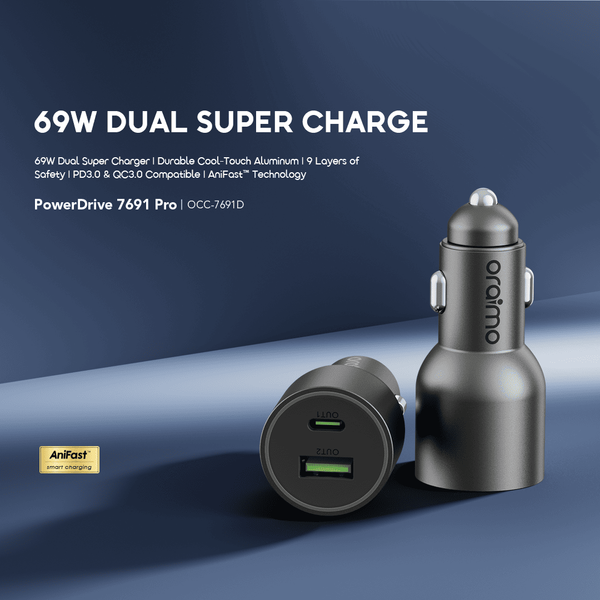 Oraimo PowerDrive 7691 Pro 69W Dual Super Car Charger OCC-7691D