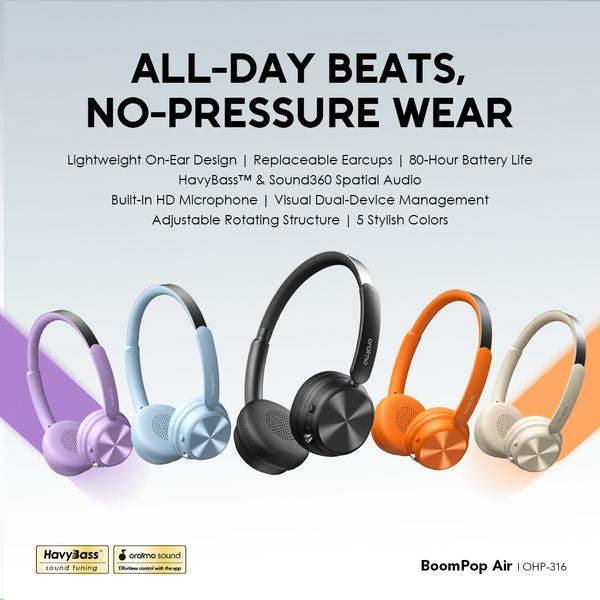 Oraimo BoomPop Air Lightweight On-Ear Wireless Headphones OHP-316