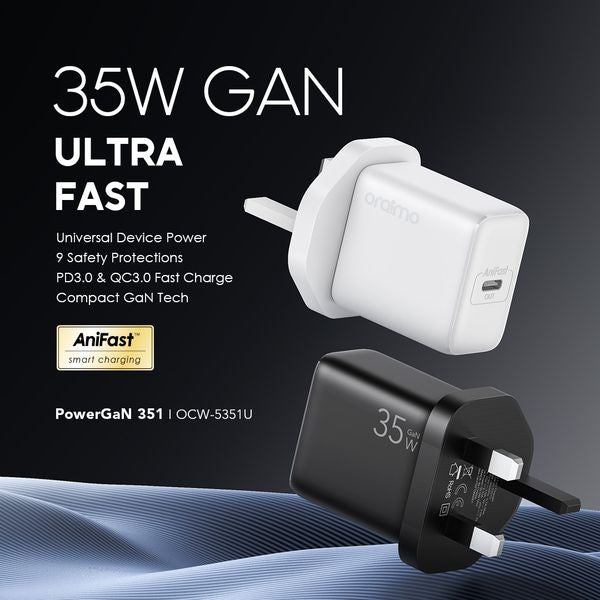 Oraimo PowerGaN 351 35W GaN Ultra Fast Charger Kit OCW-5351UCC-BLACK