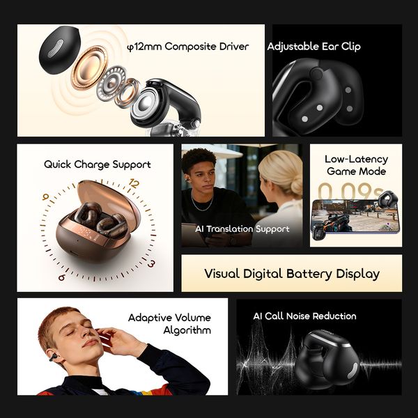 Oraimo OpenSnap N2 Quick Charging Deep Bass Open-Ear True Wireless Earbuds OPN-374N